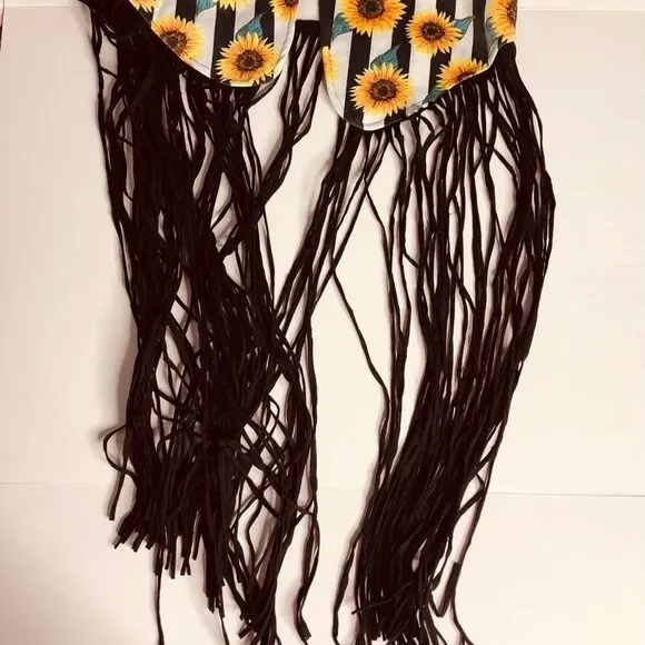 CRAZY TRAIN Sunflower Boho Fringe Vest Halloween M - Picture 3 of 12